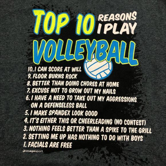 Grey ‘10 Reasons I Play Volleyball’ List Graphic Meme Tee - Picture 5 of 5